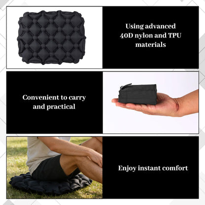 Othrion 1 PCS Black Inflatable Seat Cushion,Portable Travel Seat Cushion,Airplane Seat Cushion for Long Sitting Hiking Airplane Camping Sports