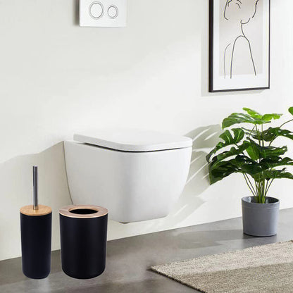 JETAINE 6 Pieces Bamboo Bathroom Accessories Modern Bathroom Accessory Set Luxury Bathroom Bin and Toilet Brush Set