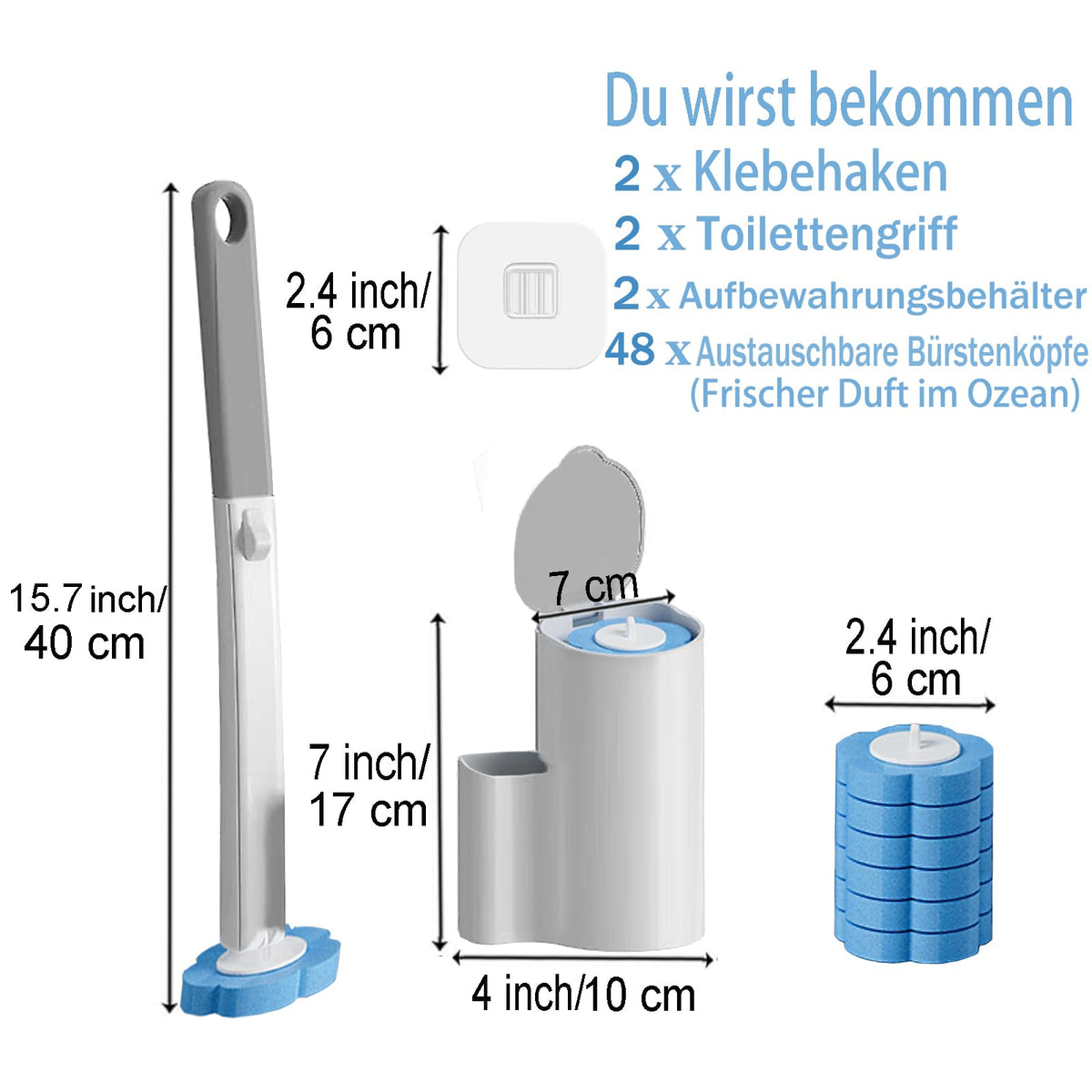 Ucaimao Disposable Toilet Brush 2 Pack, Toilet Brush and Holder Set with 48 Cleaner Refills and Extended Handle for Toilet Bowl Cleaners,Bathroom