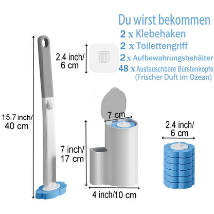Ucaimao Disposable Toilet Brush 2 Pack, Toilet Brush and Holder Set with 48 Cleaner Refills and Extended Handle for Toilet Bowl Cleaners,Bathroom