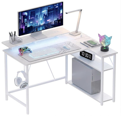 Xyphren L Shaped Gaming Desk with RGB LED Lights & Power Outlets,Corner Computer Desk with Adjustable Shelves