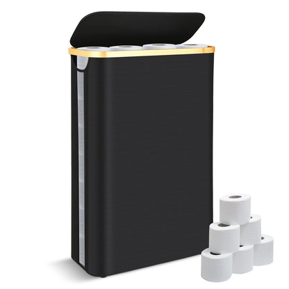 Toilet Roll Storage, 50L Toilet Paper Storage for up to 24 Rolls, Multifunctional Large Basket with Side Window, Bathroom Organizer Bin with Lid