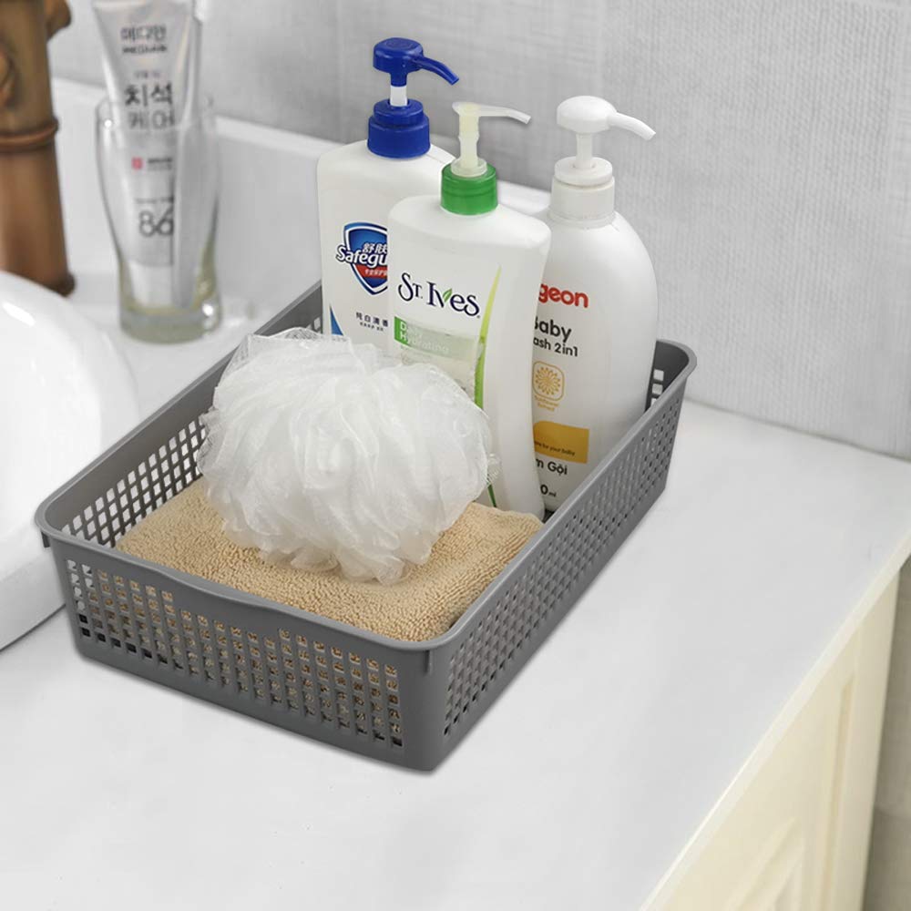 Eudokky A4 Grey Plastic Basket Tray, Rectangular Storage Baskets, Set of 6