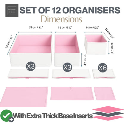 Bermondsey Division Set of 12 Drawer Organiser Pink Divider Drawer Dividers Clothes Storage Bedroom Drawers Wardrobe Organiser Storage Organizer