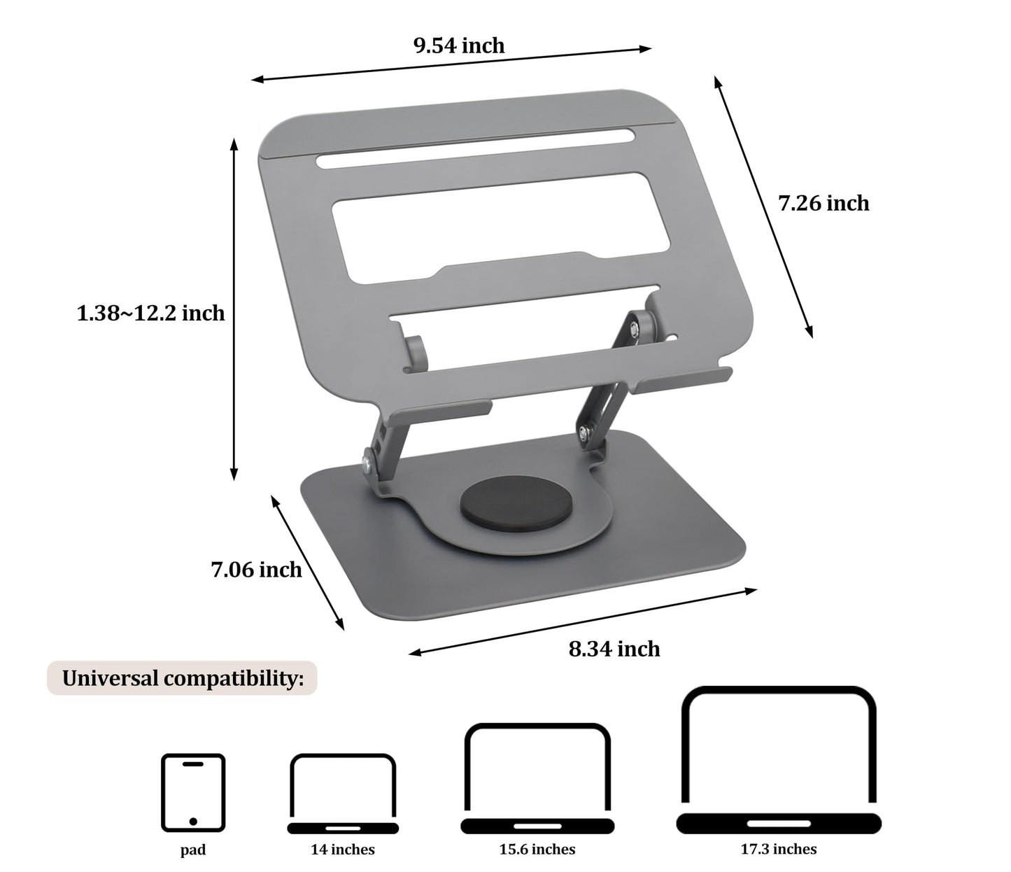 Fit4Less Laptop Stand Ergonomic Design, Adjustable Angel and Height, Foldable fits for laptops, notebooks up to 17.3 Inch (Grey)