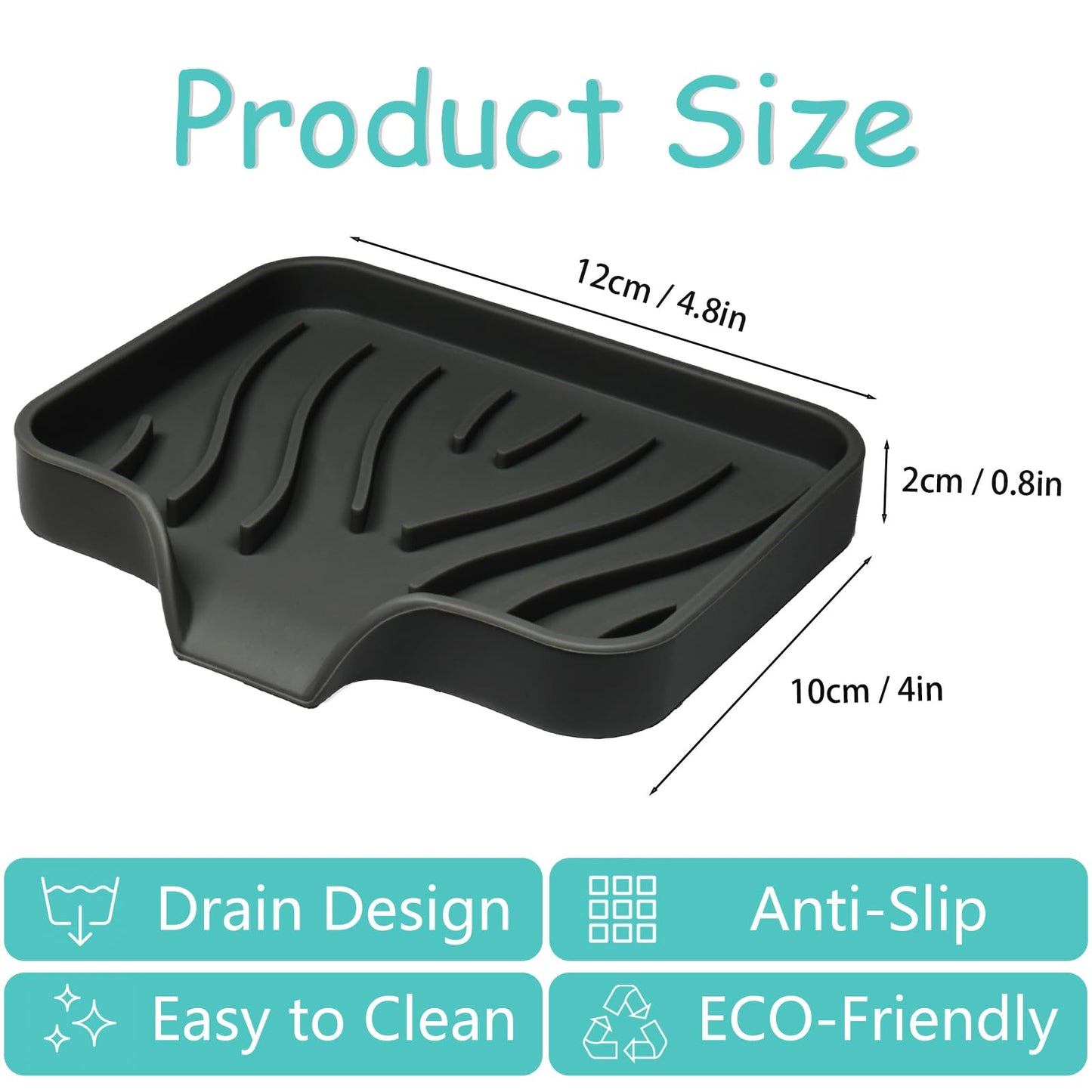 YoHyien 2 Pcs Silicone Soap Dish with Drainage, Anti-Slip Soap Holder, Self Draining Soap Tray for Shower, Bathroom & Kitchen