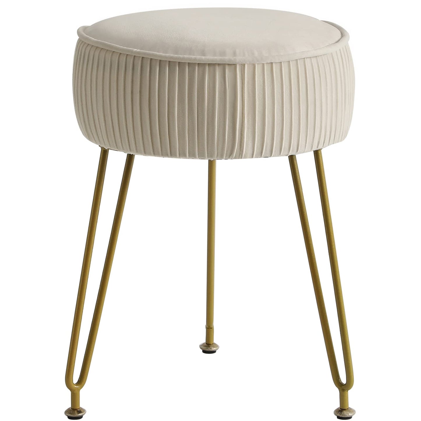 IBUYKE Makeup Vanity Stool, Velvet Round Footrest Ottoman, White L/G-30M