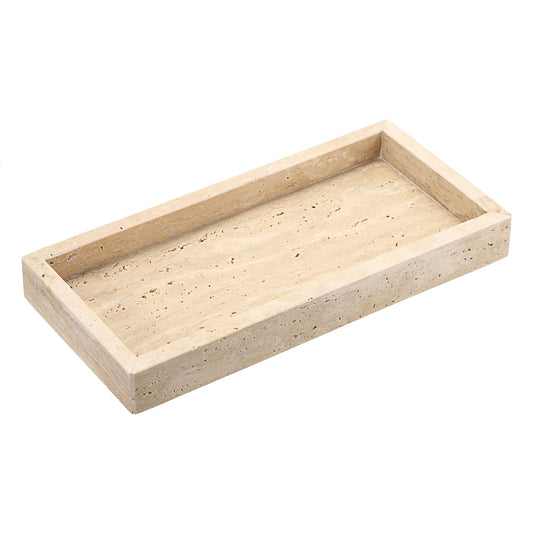SUMNACON Natural Travertine Serving Tray Countertop Organizer, Rectangle Beige Bathroom Vanity Tray Jewelry Trinket Tray Decorative Storage for