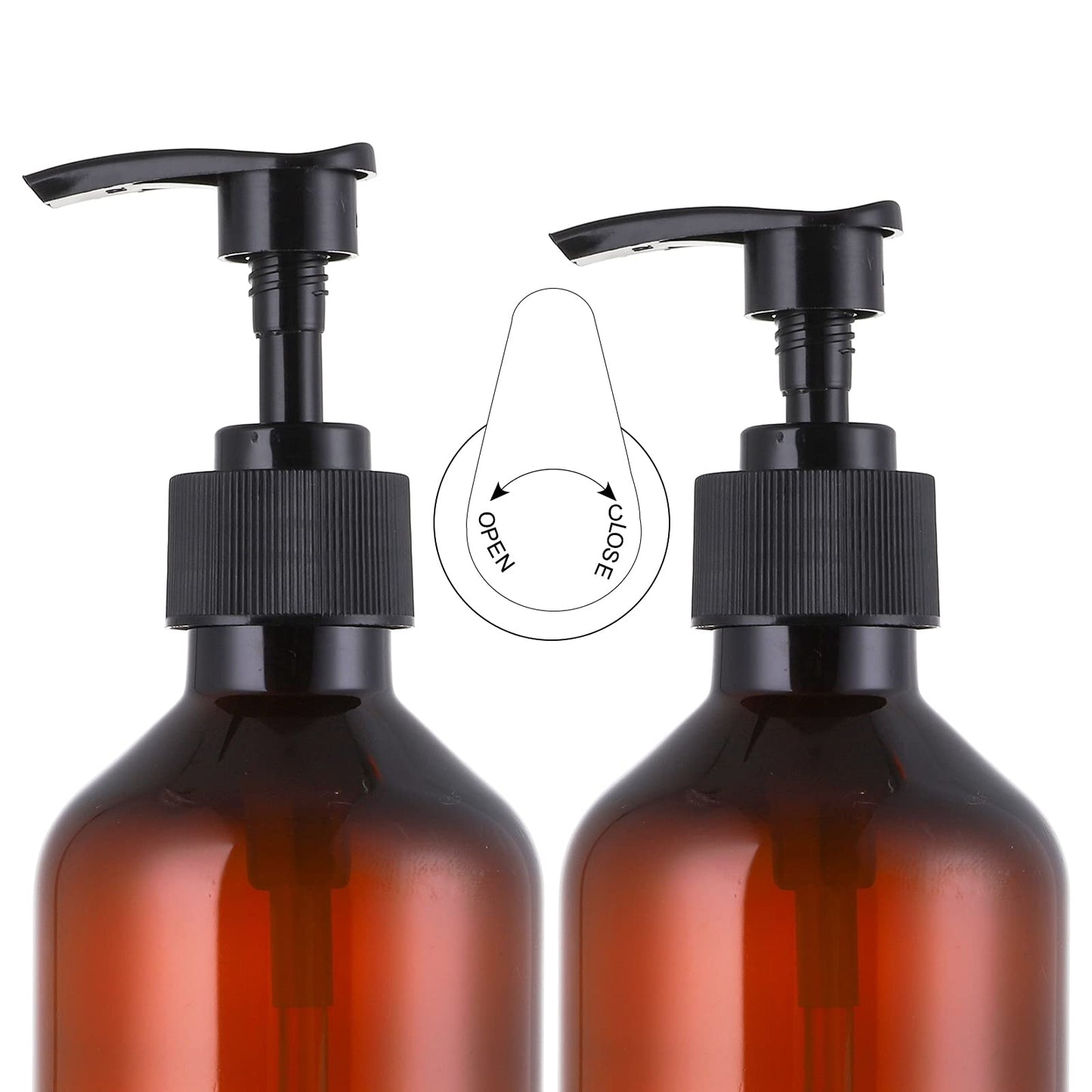 Jucoan 9 Pack 300ml Empty Plastic Pump Bottles, Amber Lotion Soap Dispenser Refillable Containers for Shampoo Conditioner Wash Shower