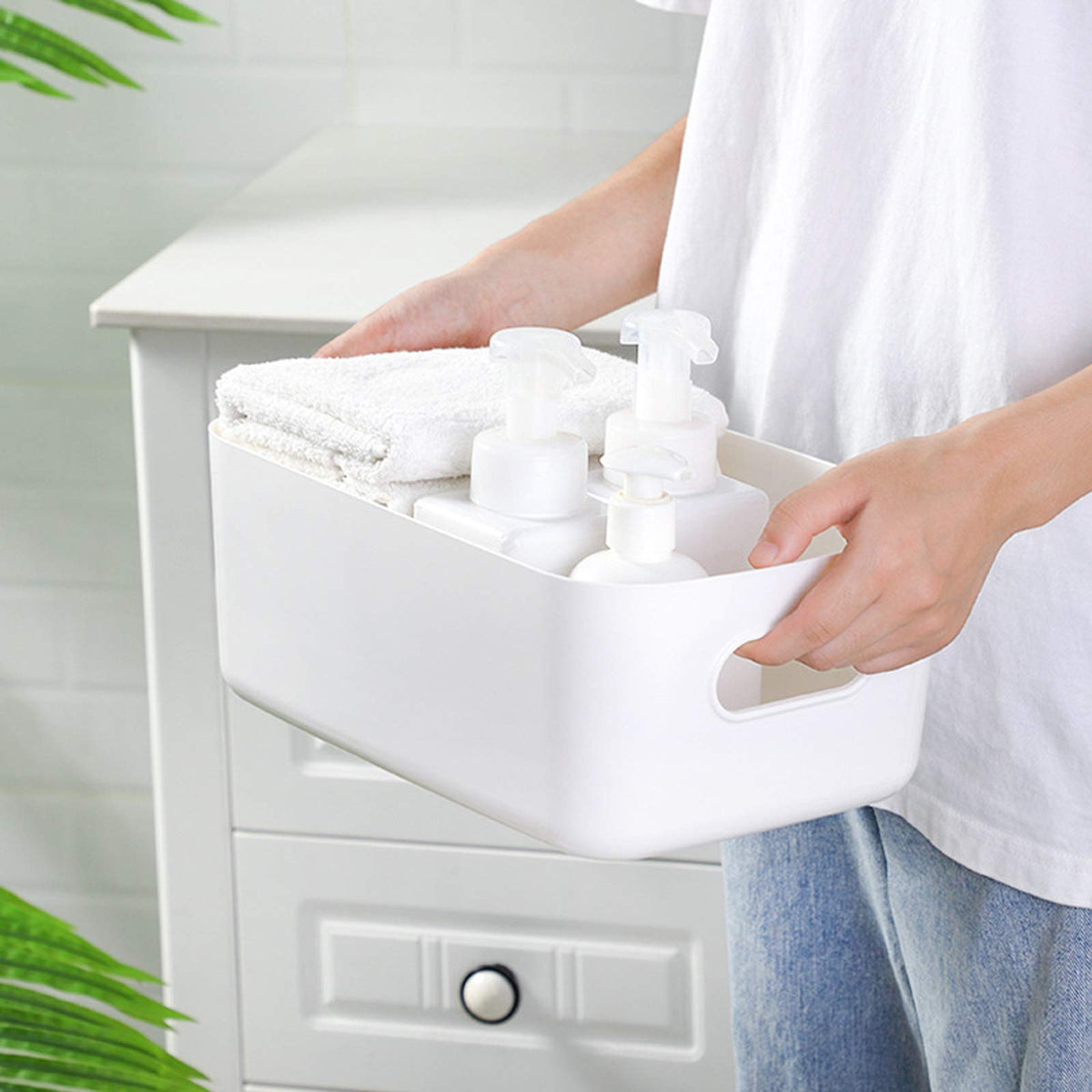 JMYDecor Storage Boxes,Rectangular Box, Set of 3 Plastic Studio Baskets Organiser For Kitchen, Home, Office Bathroom