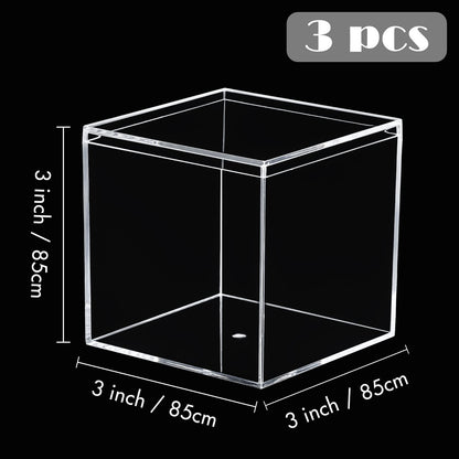 Kamehame Acrylic Display Box with Lid Clear Small Boxes 3 Pcs 8.5 x 8.5 x 8.5 cm / 3.3 x 3.3 x 3.3'' Square Cube Boxes Storage Containers Organiser