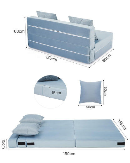 Aptliton 4-in-1 Folding Sofa Bed Double, Fold Out Sofa Couch with Velvet Cover & 2 Cushions, Floor Mattress Lounger for Living Room