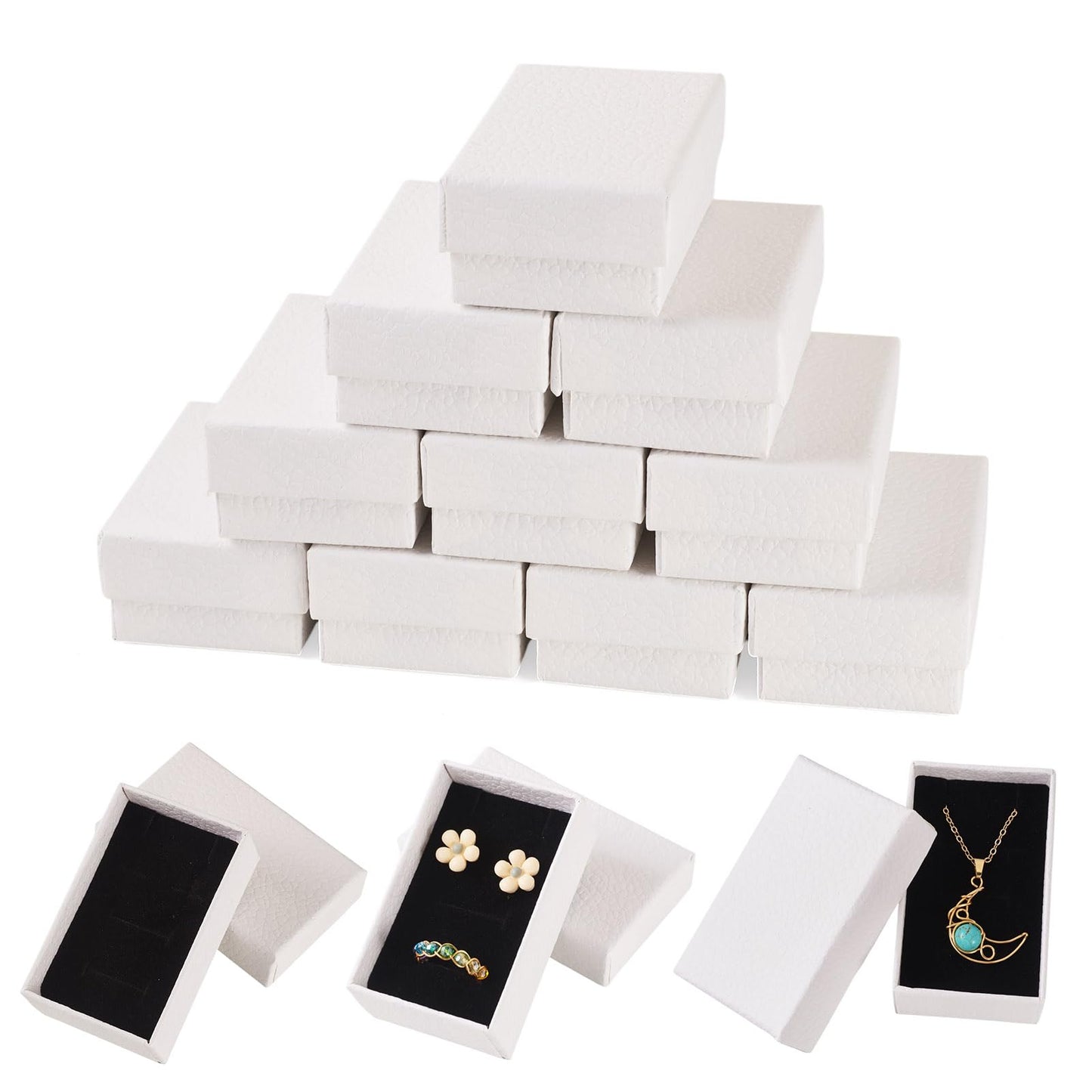 Craftdady 12pcs White Gift Box Cardboard Jewelry Box with Sponge Rectangle Jewellery Packaging Storage Boxes for Rings Bangle Bracelet Earring