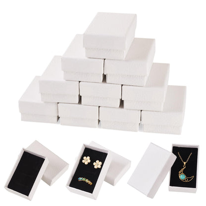 Craftdady 12pcs White Gift Box Cardboard Jewelry Box with Sponge Rectangle Jewellery Packaging Storage Boxes for Rings Bangle Bracelet Earring