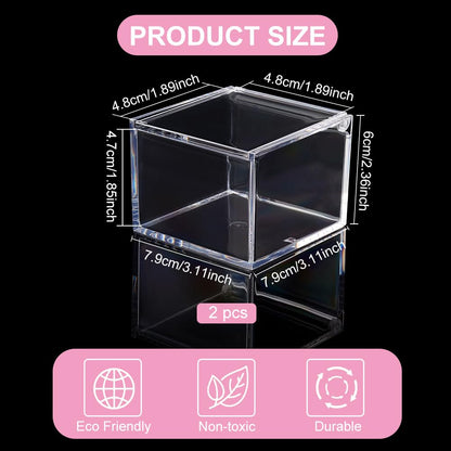 BENECREAT 2Pcs Acrylic Box with Lid, 8x8x6cm Clear Cube Display Case Storage Boxes Organizer Containers for Wedding Birthday Gift Packing Jewelry