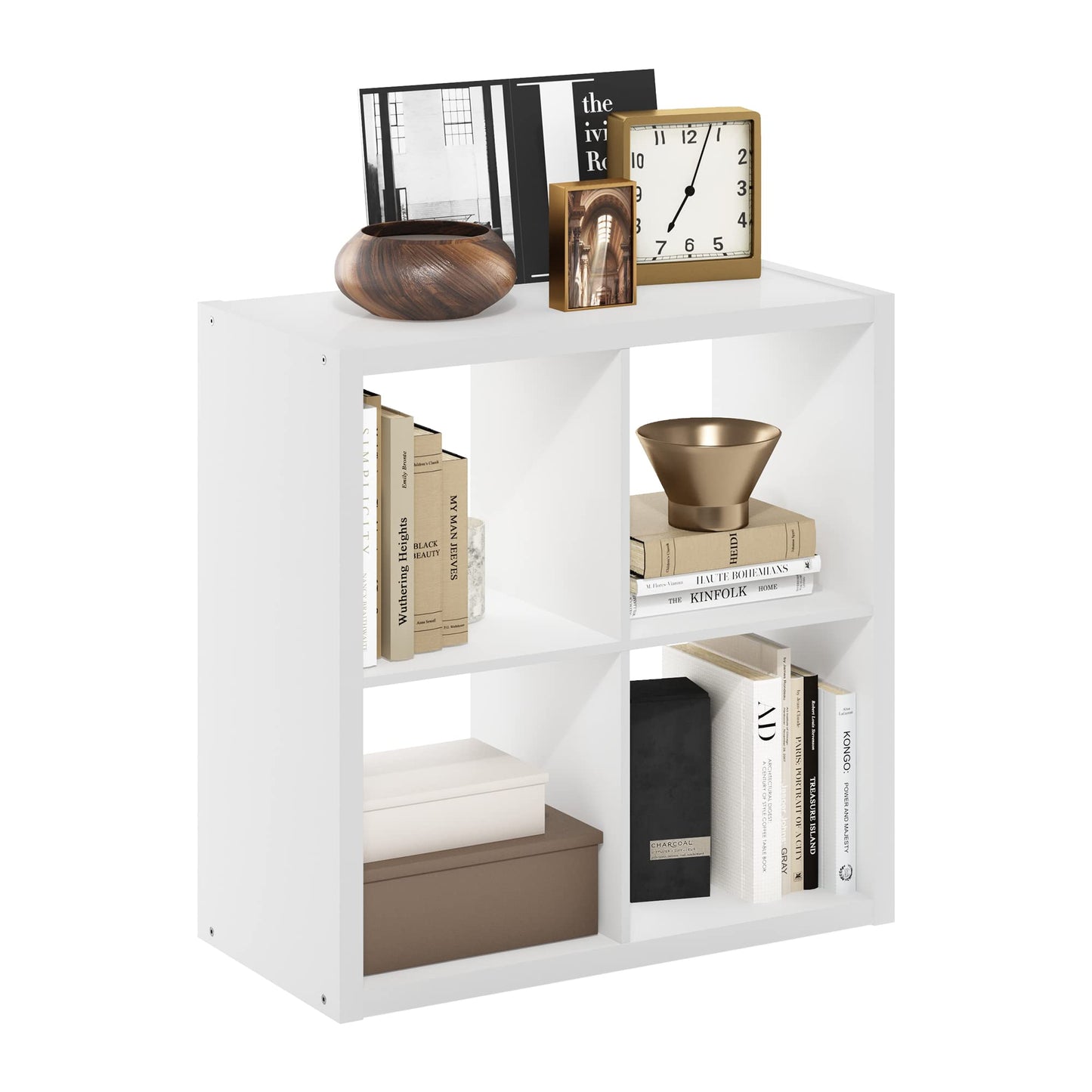 Furinno CUBICLE Book Shelf, 4-Cube Bookself, Thick Frame Bookcase with Reversible Open Back, 14.6 x 30 x 30, for Living Room, Bedroom, Home Office