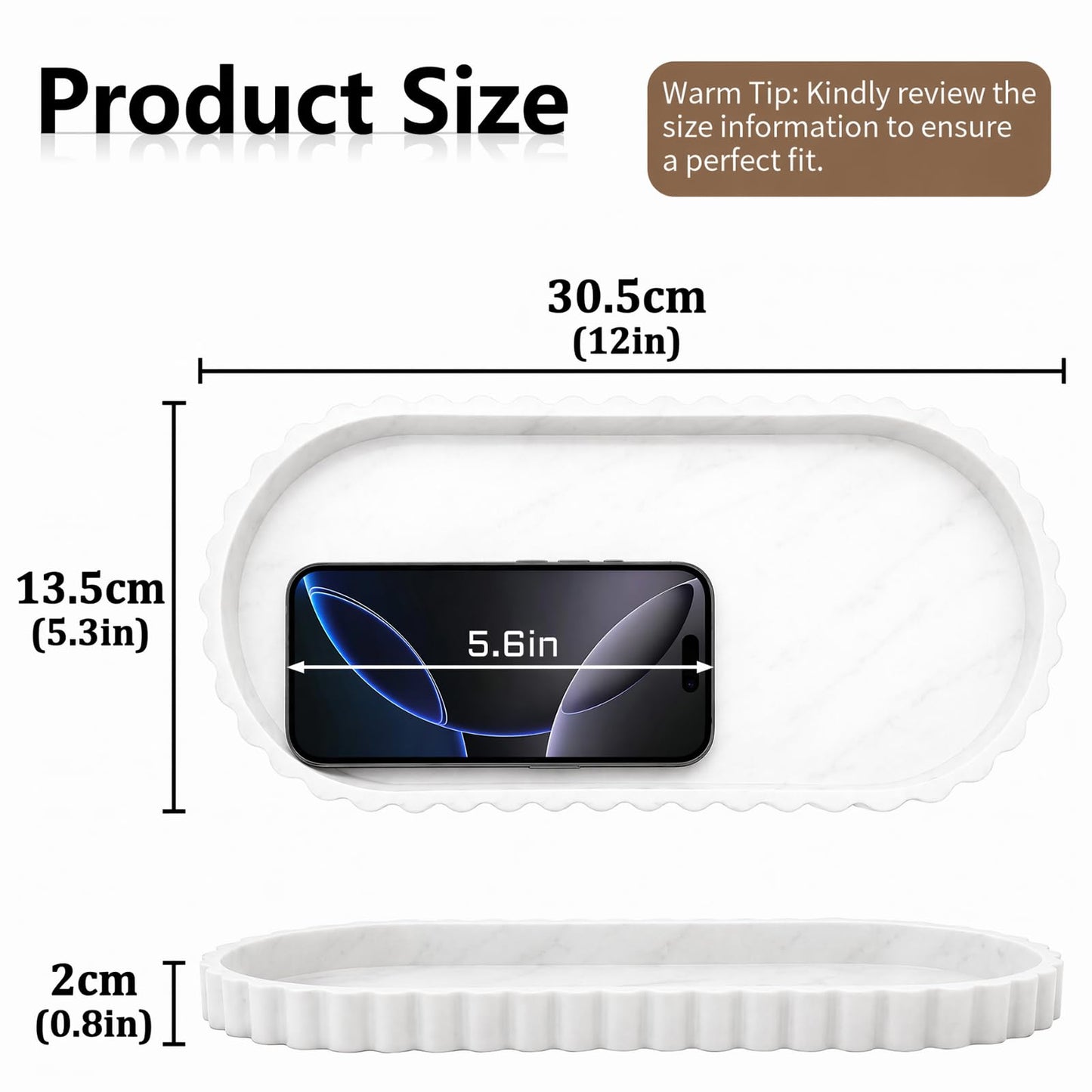 Bathroom Tray - 30.5 x 13.5 cm Oval Vanity Tray for Bathroom Countertop Silicone with Scalloped Edge