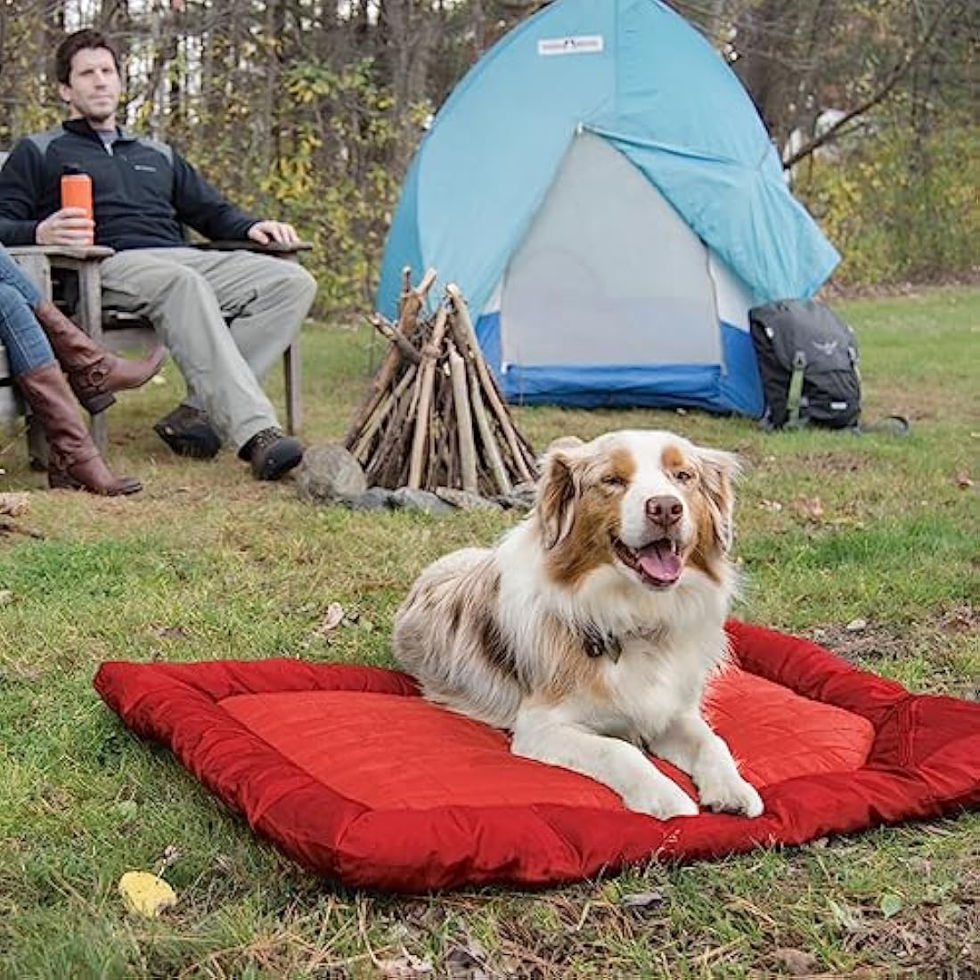 Kurgo Waterproof Dog Bed Wander Loft, Outdoor Portable Bed Roll for Pets, Travel, Hiking, Camping, Chili Red, Medium