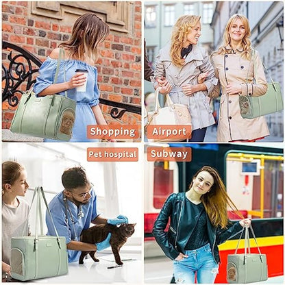 Lasaviin Fashion Dog Purse Pet Carrier Leather Bag for Small Dogs Cats Puppy, Portable Tote Bag Airline Approved Soft-Sided Carriers (Green)