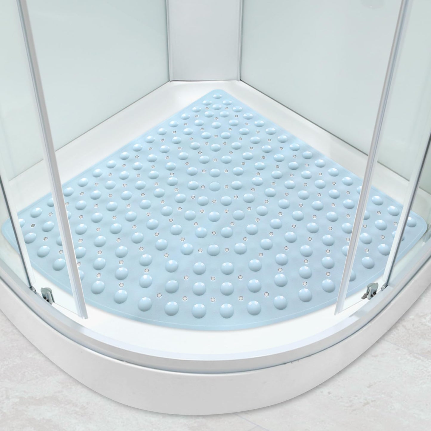 Large Corner Shower Mat Non Slip Anti Mould with Suction Cups 70x70cm Soft Texture Quadrant Bath Mat for Inside Walk-in Shower with Drain Sector