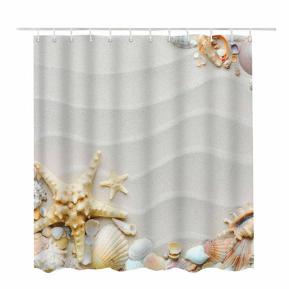 Woutay Shower Curtain Mould Proof Resistant Beach Shells,Water Repellant Fabric,Polyester,with 12 Plastic Hooks,Size 180x180CM