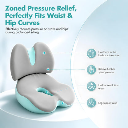 Memory Foam Seat Cushion & Lumbar Support Pillow Set, 2-in-1 Ergonomic Orthopaedic Office Chair Cushion with Non-Slip Base – Coccyx