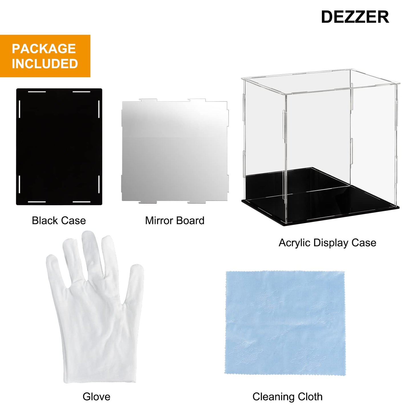 Dezzer Acrylic Display Case Box with Black Base, Assemble Countertop Clear Acrylic Dustproof Protection Showcase for Action Figures Toys