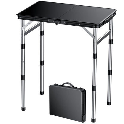 FUNYKICH Camping Table with Plastic Tabletop 58x40cm, 3 Height Adjustable Small Folding Table