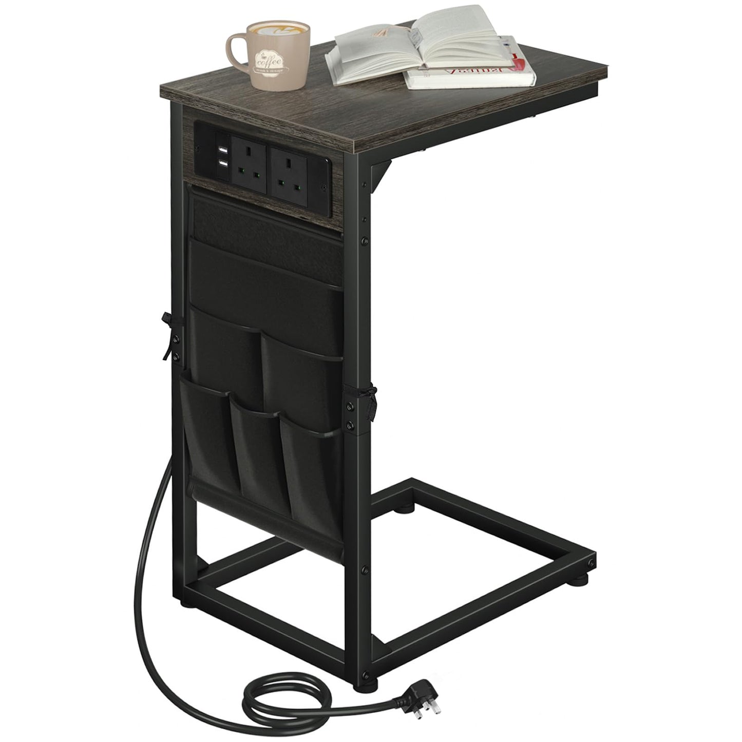 AMHANCIBLE C-Shaped Side Table, Side Table with Charging Station