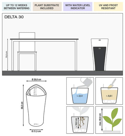 LECHUZA DELTA Premium 30 anthracite metallic 15503