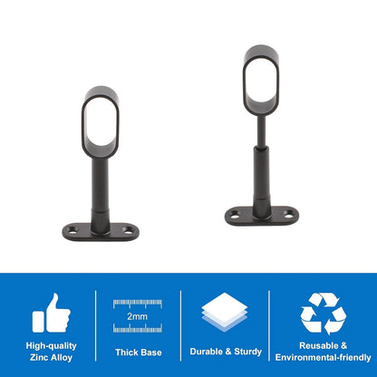 INCREWAY Oval Wardrobe Rod Support, Black Zinc Alloy Ends, Adjustable Hollow Rod Bracket, for Bedroom & Bathroom