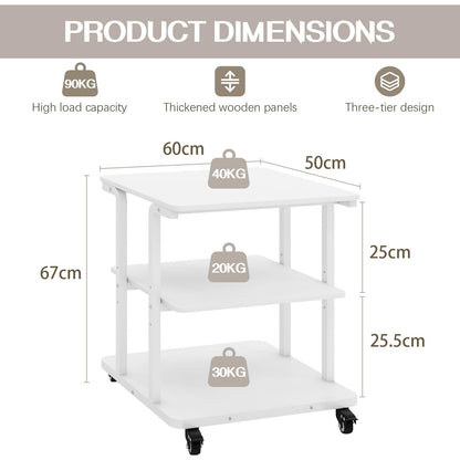 PUNCIA 3-Tier Movable Laser Printer Cart with Storage