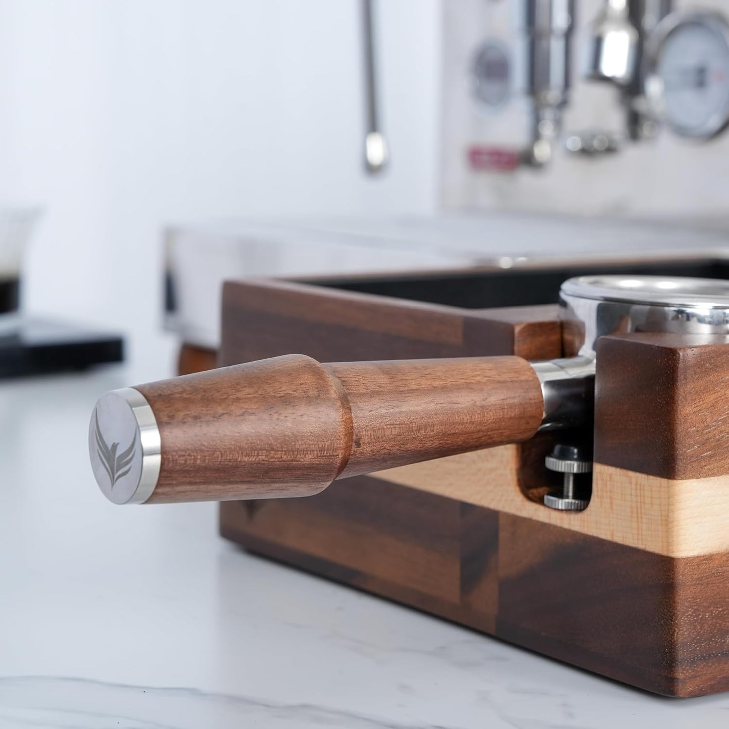 Knodos Bottomless Naked Portafilter with Double Shot Basket (Walnut, Fits E61 - Rocket/Lelit/Flair 58 etc.)
