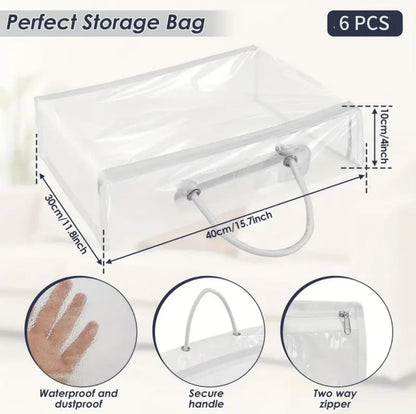 MANTTH 6 Packs Storage Organizer Bags for Clothes, Clear Zippered Storage Bags for Sweater Blanket Bed Sheet Storage