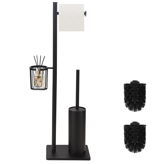 DAZI Toilet brush with toilet paper holder set and storage basket, freestanding stainless steel toilet brush, 3-in-1 toilet set minimalist