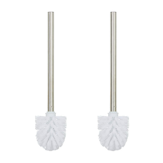 Relaxdays Toilet Brushes, Set of 2, Replacement, Removable Head, Stainless Steel Handle, H x diam. 35 x 8 cm, White