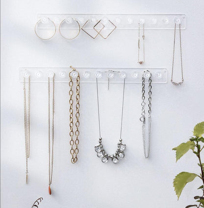 Aegistus 2 Pcs Necklace Holder, Acrylic Necklace Hanger, Wall Mont Necklace Organizer, Jewelry Hooks for Necklaces, Bracelets, Chains (Clear)