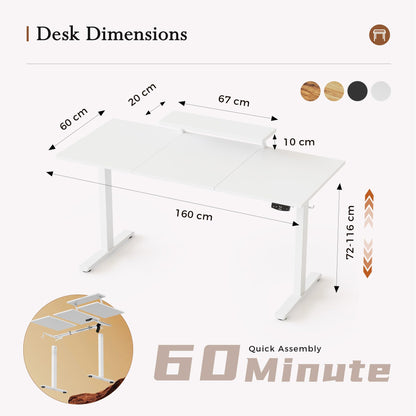 Klicelor Eletric Height Adjustable Desk, Movable Monitorstand, 160x60cm