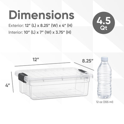 Superio Clear Storage Boxes with Lids, 4.5 Quart Plastic Container Bins for Organizing, Stackable Crates, BPA Free, Non Toxic, Odor Free
