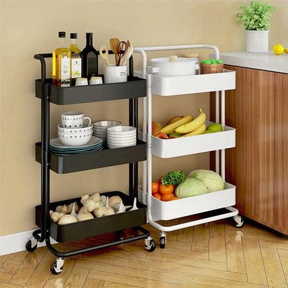 Multibao 3 Tier Storage Trolley on Wheels Cart Kitchen Utility Rolling Rack Tray Shelf for Kitchen Bathroom Laundry and Office (White)