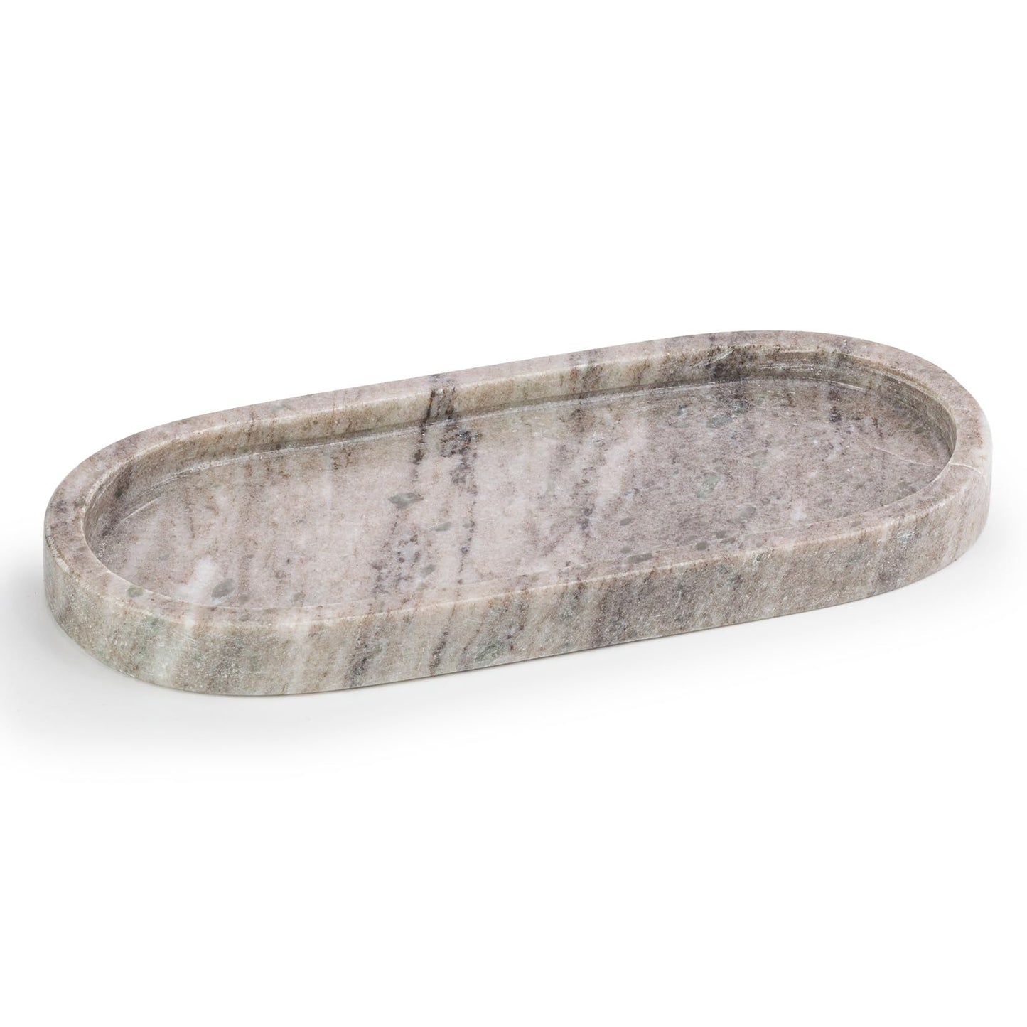 EHC Natural Marble Bathroom Vanity Tray - Oval, Decorative Countertop Sink Storage Organiser for Cosmetic, Perfume, Home Decor - 25 x 11.5 x 2 cm