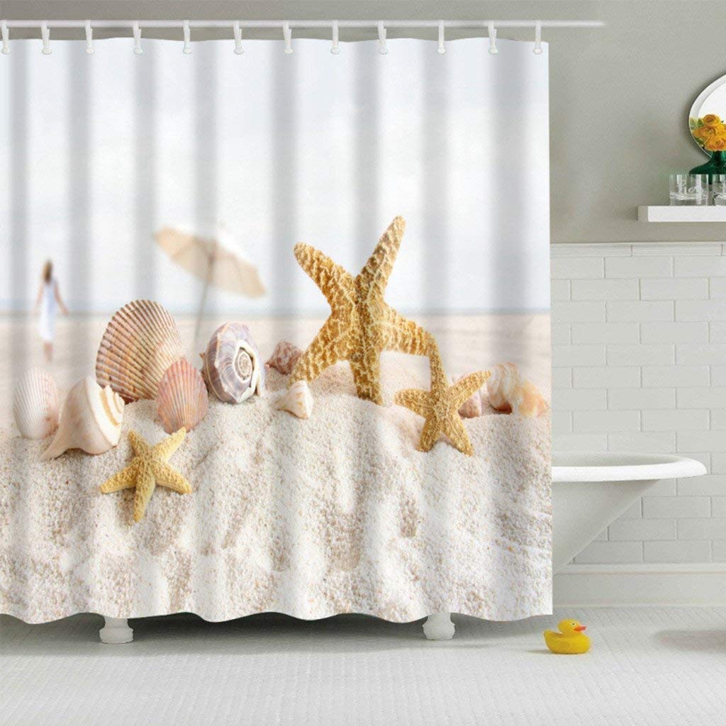 X-Labor Polyester Shower Curtain with Anti-Mould Waterproof Textile Fabric for Bathroom 180*200cm (BxH) Starfish