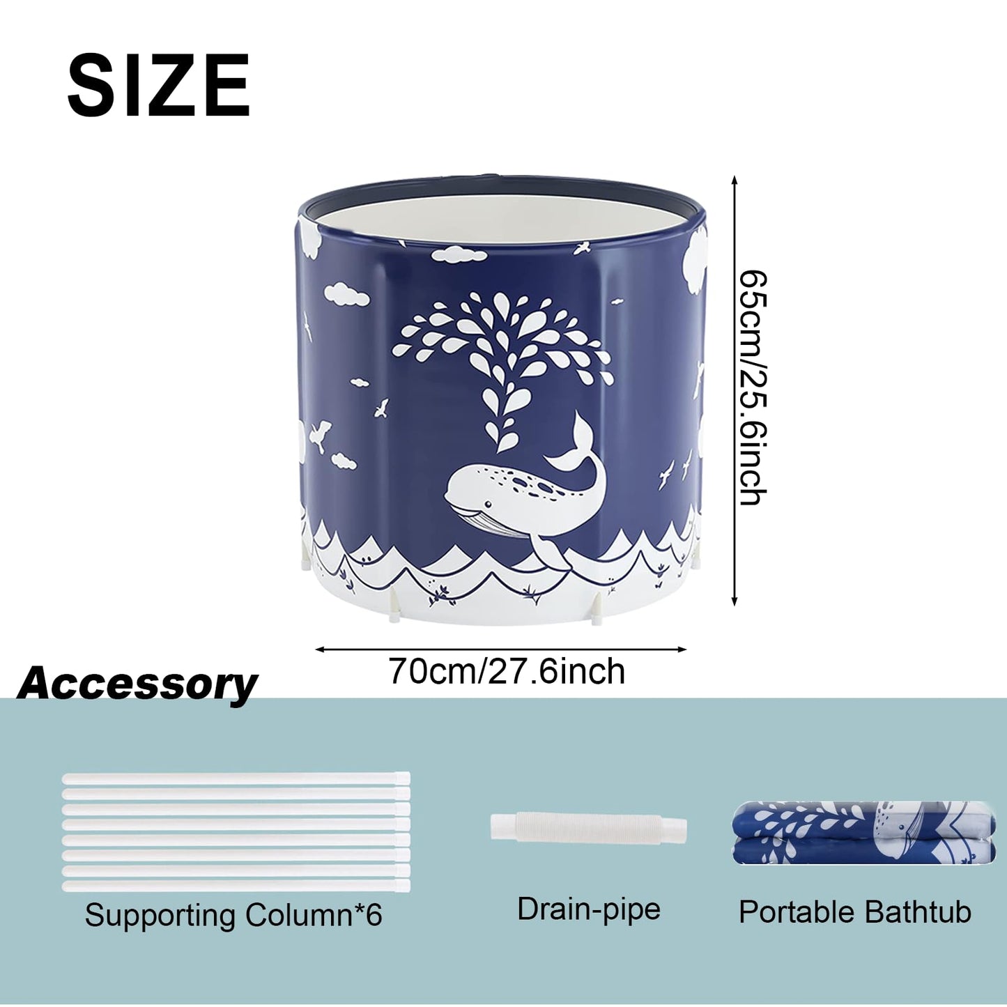 Portable Foldable Bathtub, Separate Family Bathroom SPA Tub, Soaking Standing Bath Tub for Shower Stall, Efficient Taintenance of Temperature