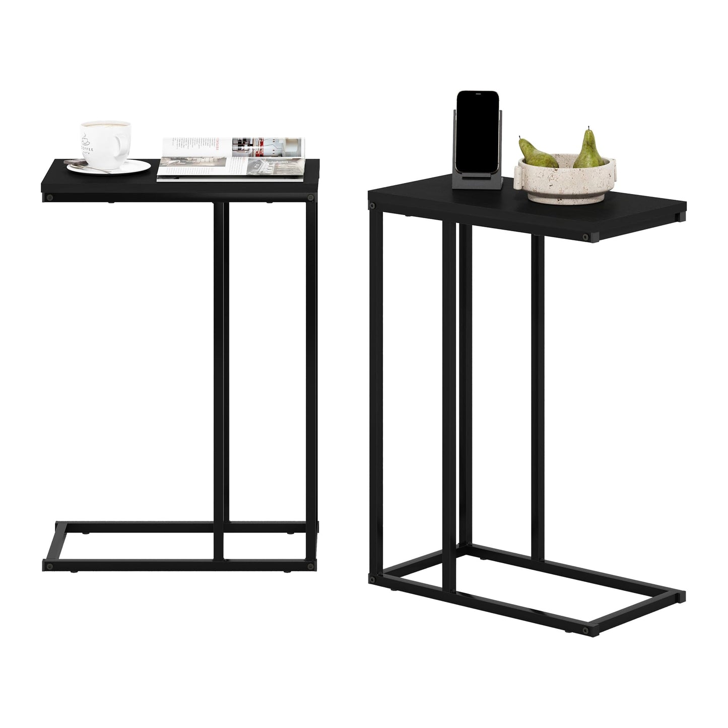 Furinno CAMNUS Side Table Set of 2, C-shape Sofa End Table for Couch, Metal Frame Night Stand, Bedside Table, for Living Room, Bedroom, Americano