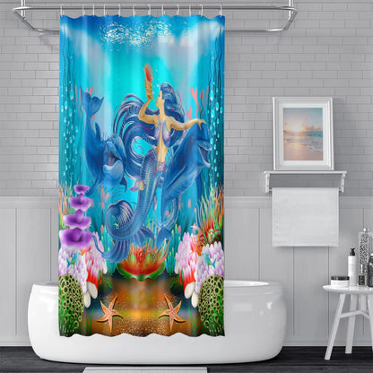 SDOTPMT 105x160cm Mermaid Whale Shower Curtain Marine Animal Seaweed Coral Reef Starfish Bath Curtain Underwater Seascape Bathtub Curtain for