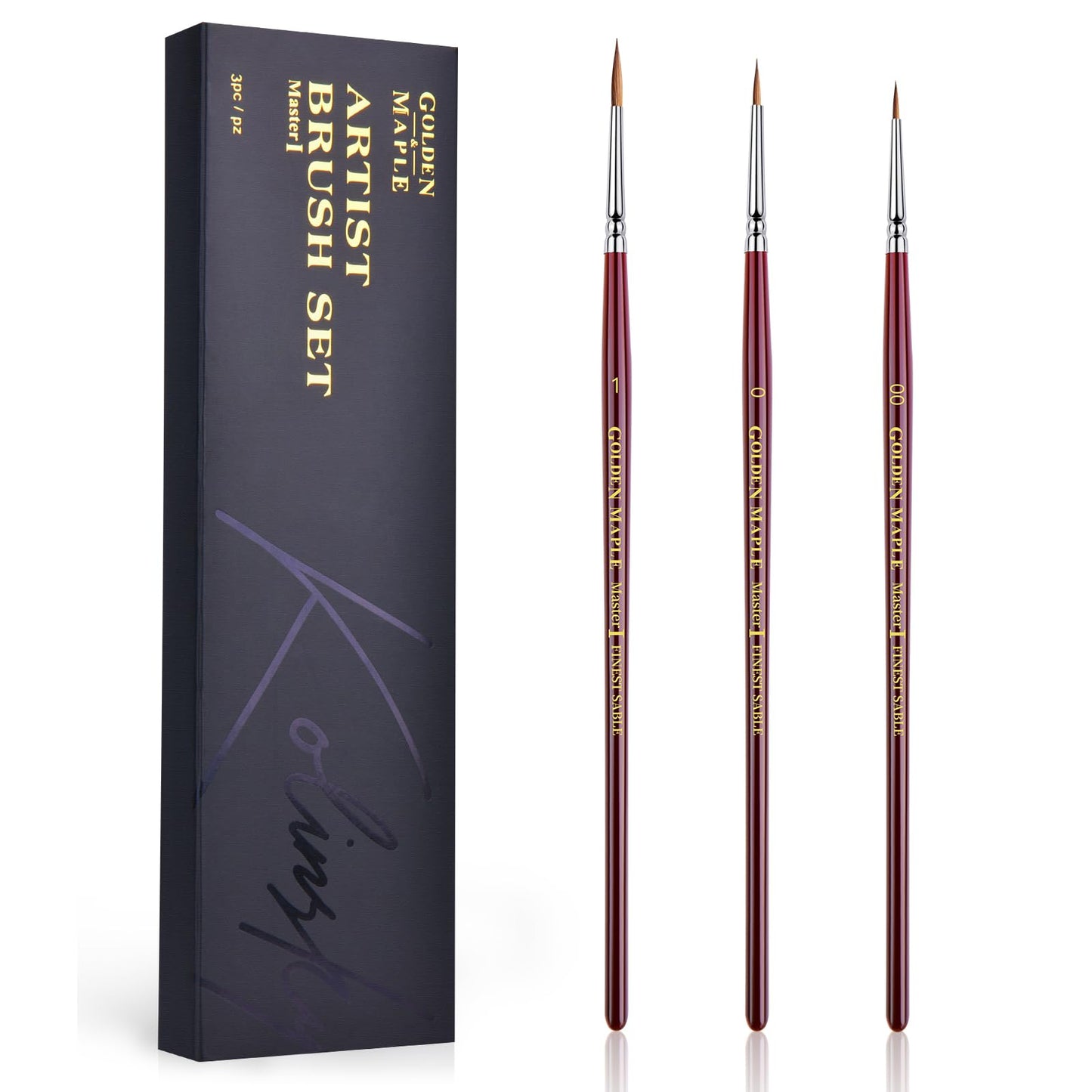 Kolinsky Sable Miniature Paint Brushes, Professional Fine Detail Paint Brushes, Golden Maple Round Point Paint Brush for Miniatures, Watercolor