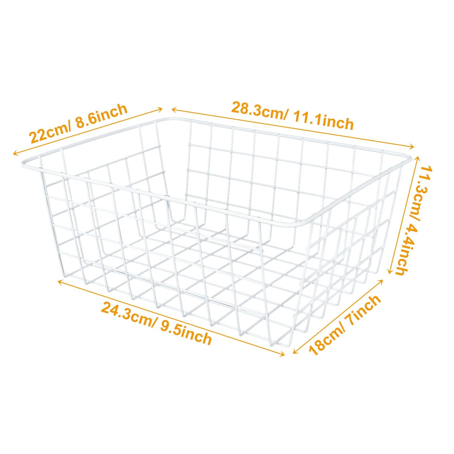 MIVIDE 4PCS White Metal Wire Storage Baskets, Freezer Baskets for Chest Freezers, Small Wire Basket for Freezer Kitchen Pantry Closets Bathroom