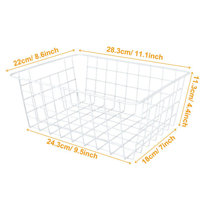 MIVIDE 4PCS White Metal Wire Storage Baskets, Freezer Baskets for Chest Freezers, Small Wire Basket for Freezer Kitchen Pantry Closets Bathroom