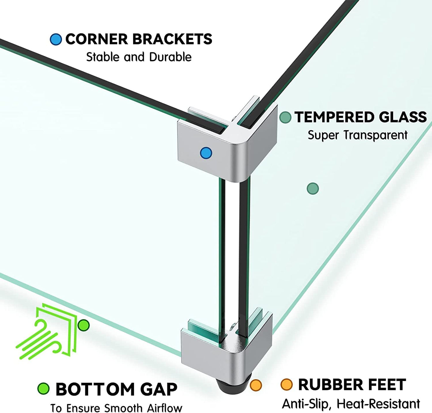 MESIDA 19.5"x19.5"x6" Fire Pit Glass Wind Guard, Tempered Glass Firepit Table Shield, Thick and Sturdy, with Hard Aluminum Corner Bracket & Rubber