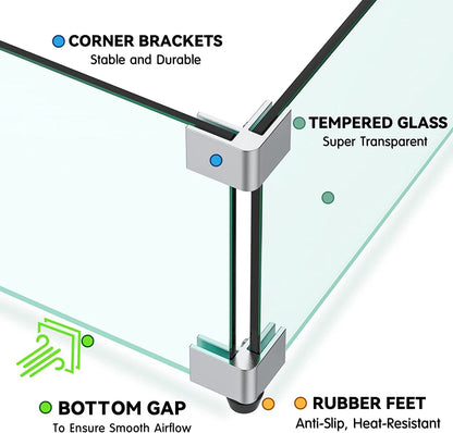 MESIDA 15"x15"x6" Fire Pit Glass Wind Guard, Tempered Glass Firepit Table Shield, Thick and Sturdy, with Hard Aluminum Corner Bracket & Rubber Feet